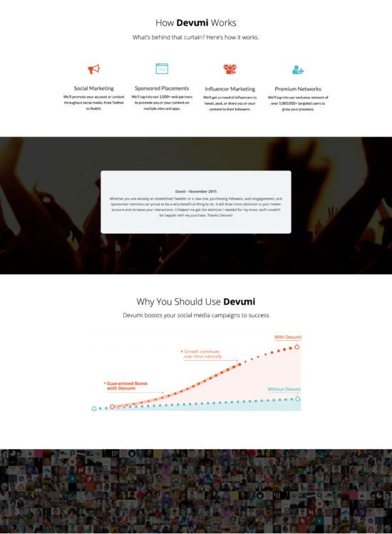 Devumi, Best Converting Homepage (Cir. 2018)